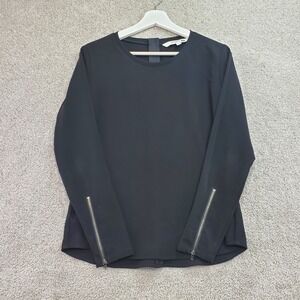 Uniqlo Carine Roitfeld Paris Blouse Top Womens Medium Black Round Neck Back Zip